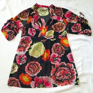 Women's sheer floral tunic top